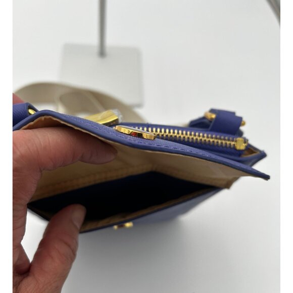 JOY Purple Leather Crossbody Bag with Adj Cream Strap NWOT 9"x7" Minimalist - Picture 8 of 8